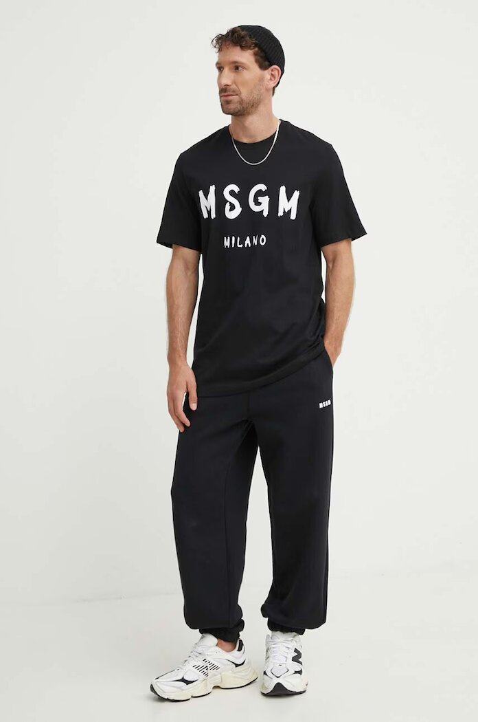 MSGM Памучна тениска в черно с принт 2000MM510.200002