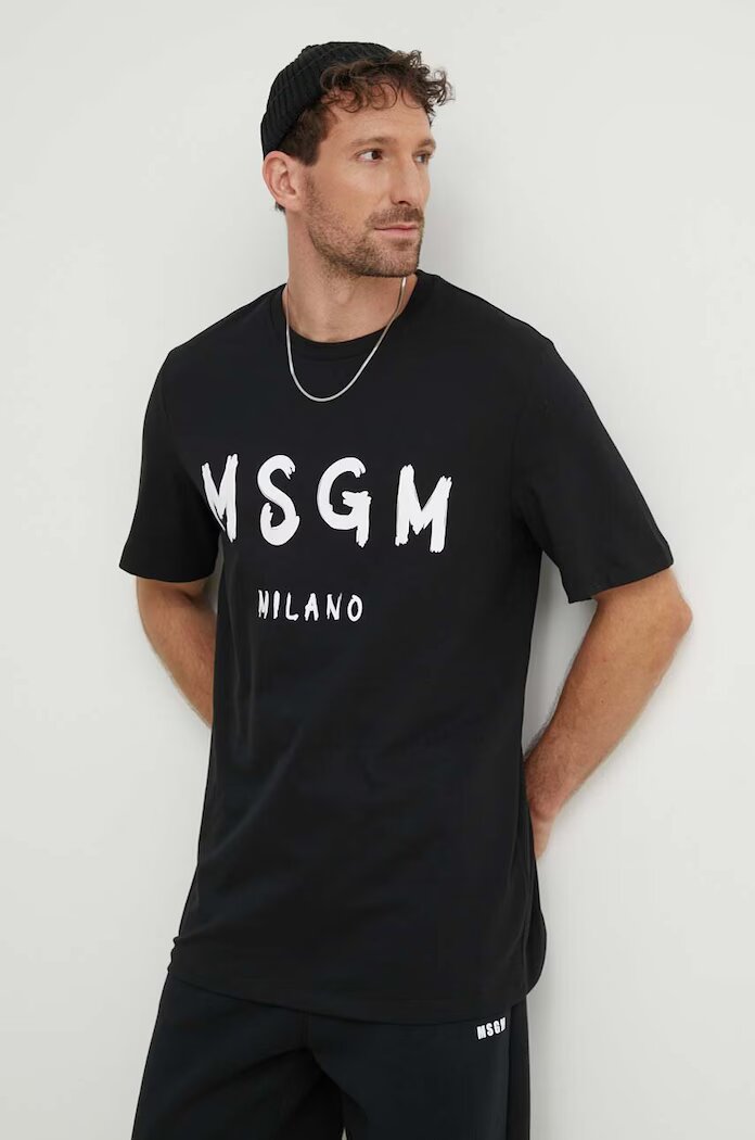 MSGM Памучна тениска в черно с принт 2000MM510.200002