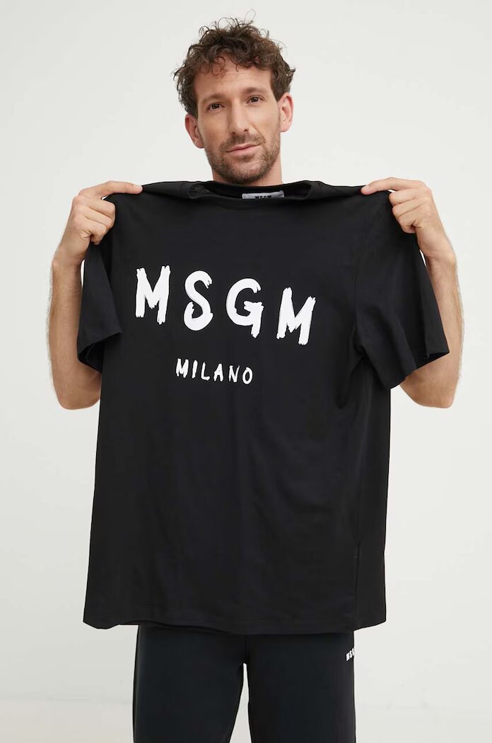 MSGM Памучна тениска в черно с принт 2000MM510.200002