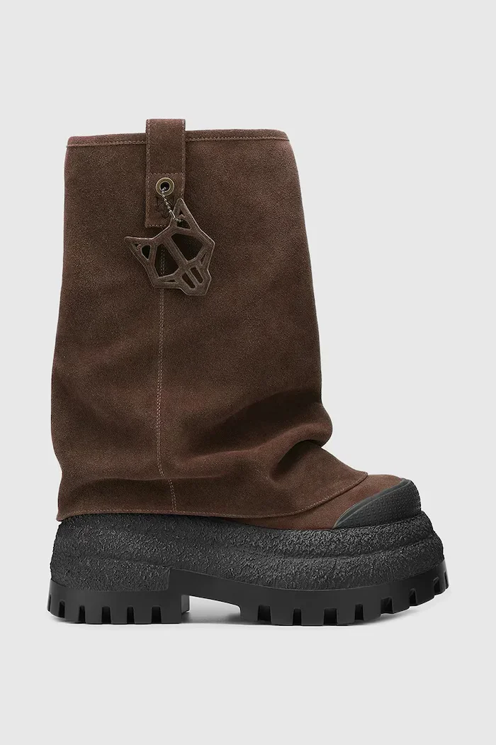 Naked Wolfe Велурени ботуши Disturb в кафяво с платформа Disturb Chocolate Suede