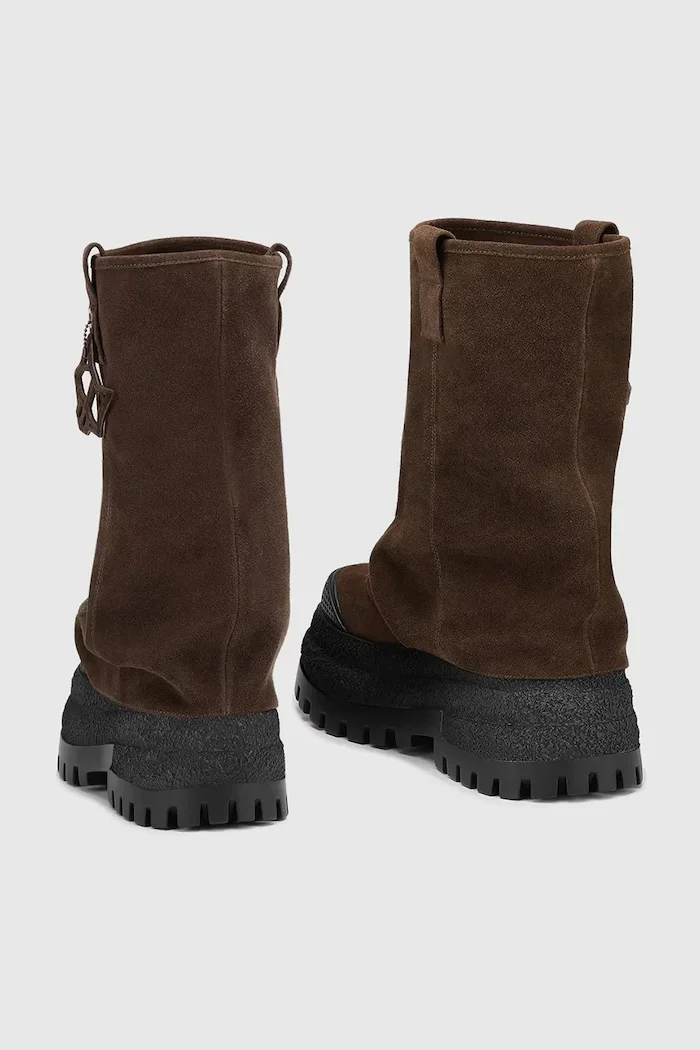 Naked Wolfe Велурени ботуши Disturb в кафяво с платформа Disturb Chocolate Suede