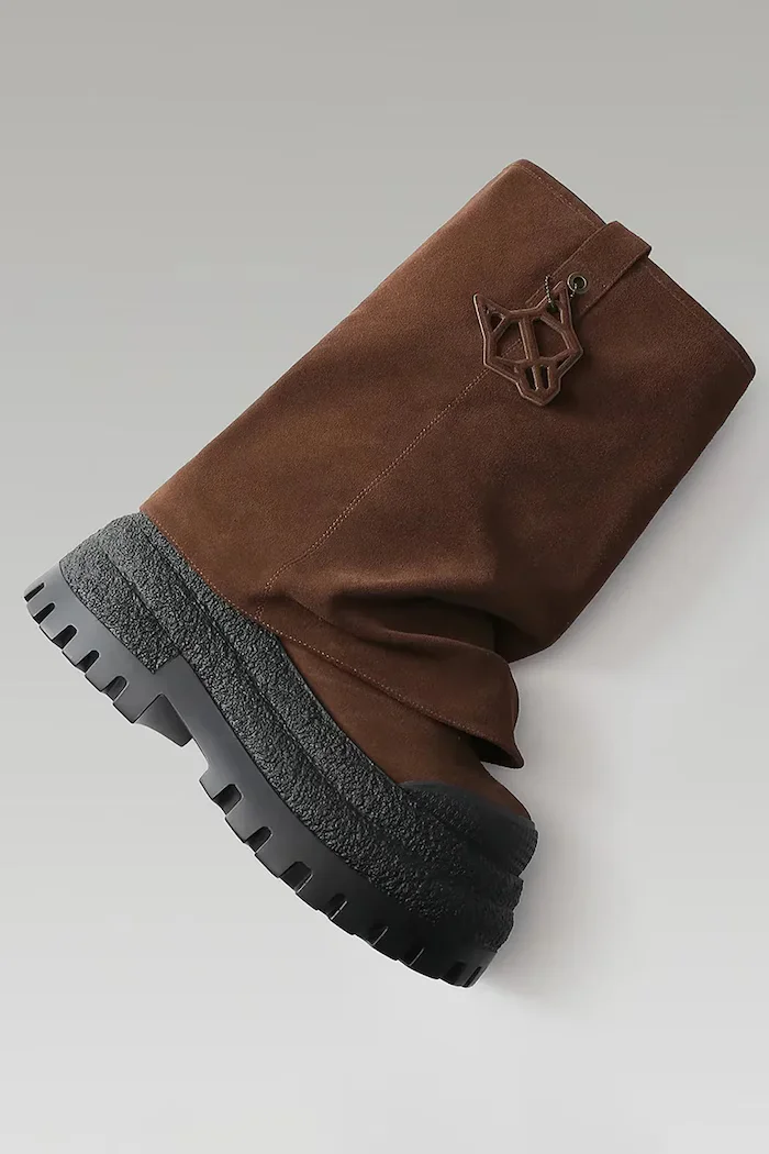 Naked Wolfe Велурени ботуши Disturb в кафяво с платформа Disturb Chocolate Suede