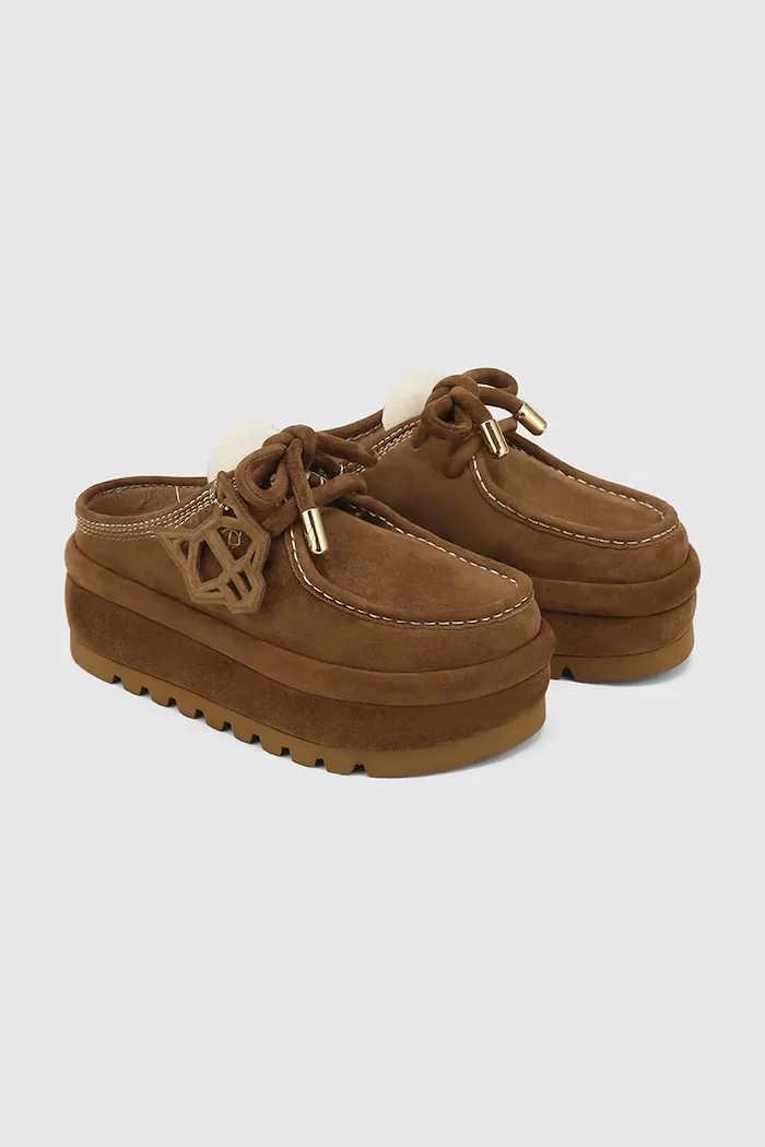 Naked Wolfe Велурени чехли Blizzard в кафяво Blizzard Suede Shearling Tan