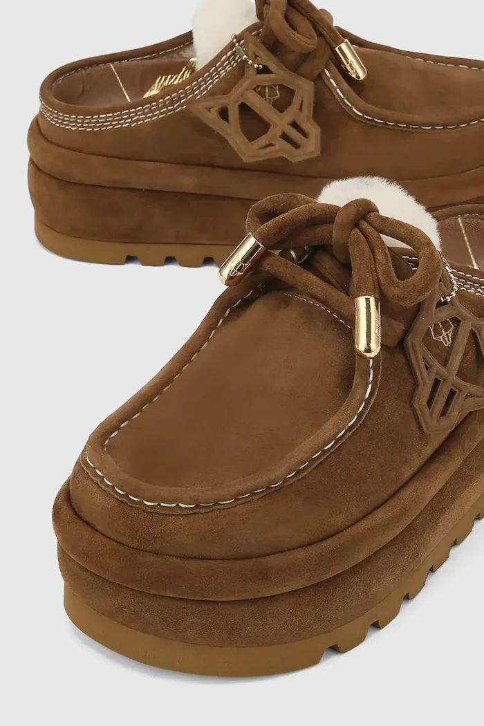 Naked Wolfe Велурени чехли Blizzard в кафяво Blizzard Suede Shearling Tan