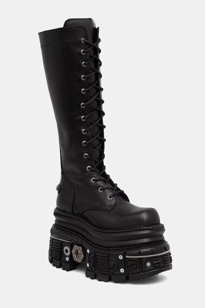 NEW ROCK ботуши под коляното дамски от кожа ITALI NEGRO IMPERFECT TANK NEGRO E-34 черни M-235-C11
