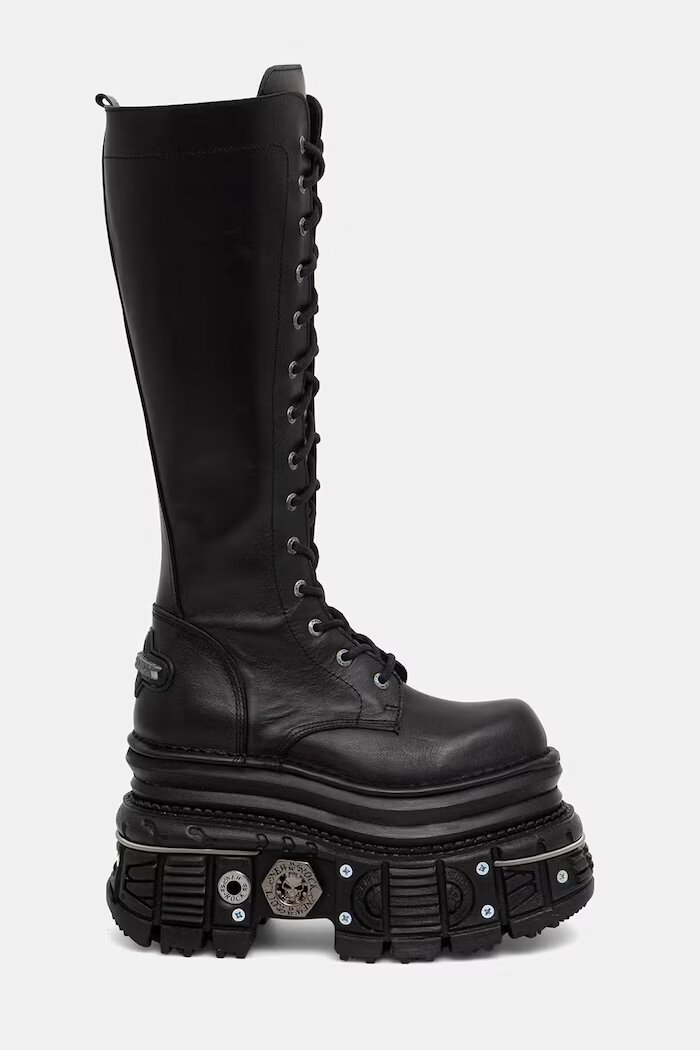 NEW ROCK ботуши под коляното дамски от кожа ITALI NEGRO IMPERFECT TANK NEGRO E-34 черни M-235-C11