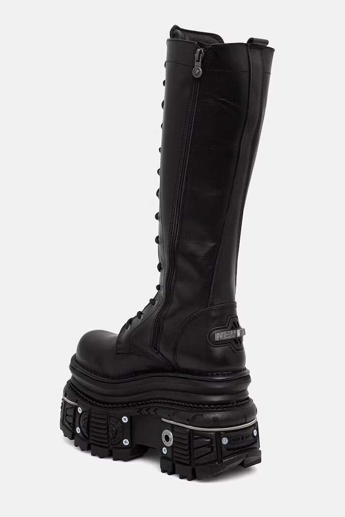 NEW ROCK ботуши под коляното дамски от кожа ITALI NEGRO IMPERFECT TANK NEGRO E-34 черни M-235-C11
