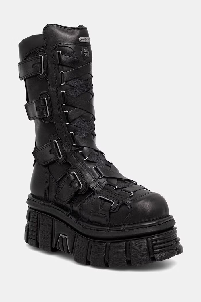 NEW ROCK ботуши под коляното дамски от кожа ITALI NEGRO NOMADA NEGRO TOWER E14 черни M-189-C12