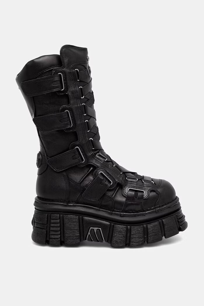 NEW ROCK ботуши под коляното дамски от кожа ITALI NEGRO NOMADA NEGRO TOWER E14 черни M-189-C12