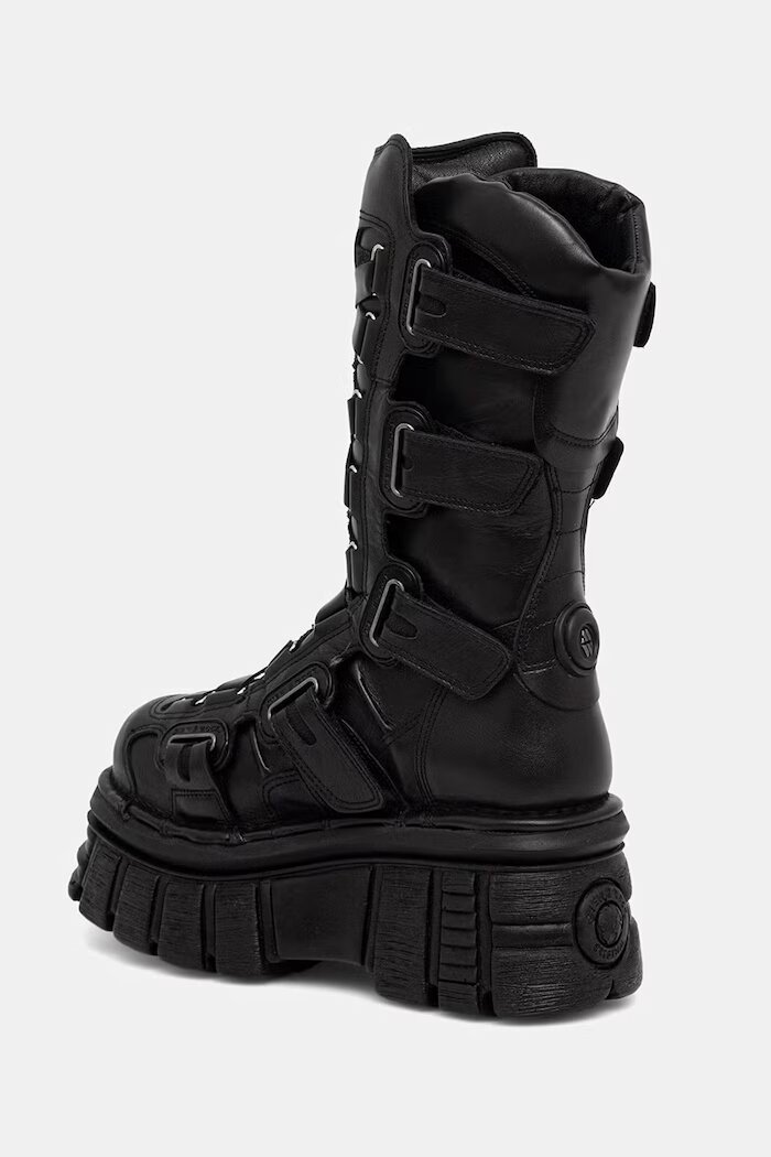 NEW ROCK ботуши под коляното дамски от кожа ITALI NEGRO NOMADA NEGRO TOWER E14 черни M-189-C12