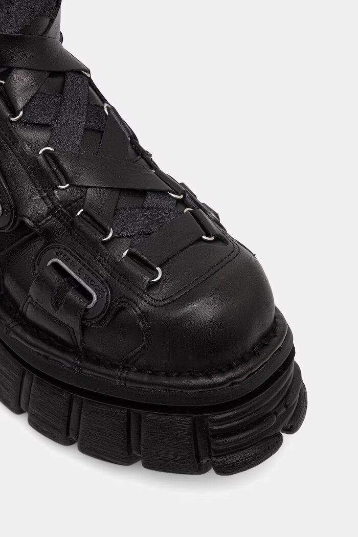 NEW ROCK ботуши под коляното дамски от кожа ITALI NEGRO NOMADA NEGRO TOWER E14 черни M-189-C12