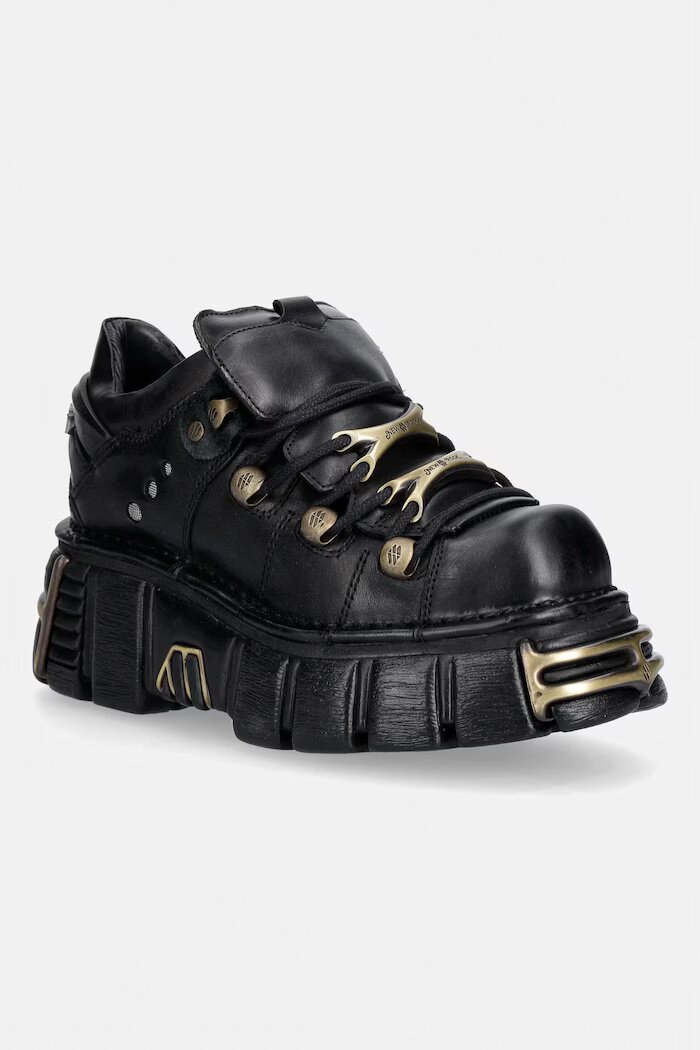 NEW ROCK CRUST NEGRO TOWER NEGRO ORO VIEJO обувки дамски от кожа черни с платформа M-120N-C116