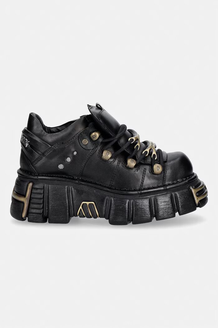 NEW ROCK CRUST NEGRO TOWER NEGRO ORO VIEJO обувки дамски от кожа черни с платформа M-120N-C116