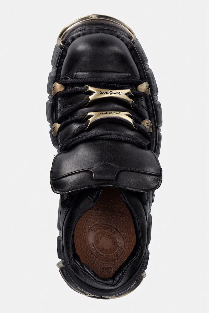 NEW ROCK CRUST NEGRO TOWER NEGRO ORO VIEJO обувки дамски от кожа черни с платформа M-120N-C116