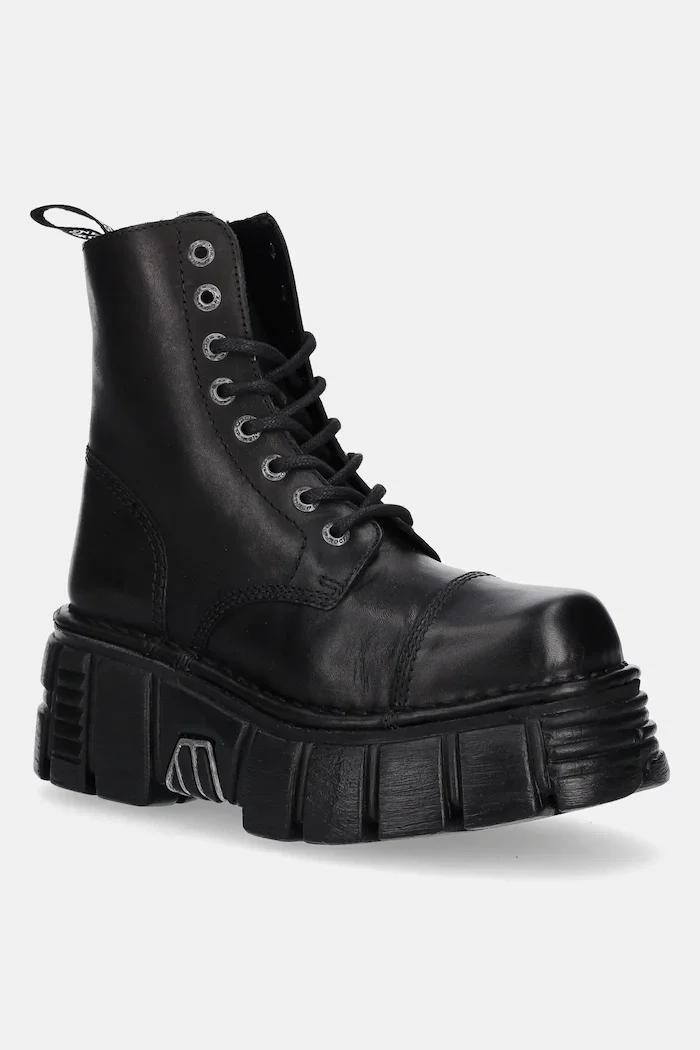 NEW ROCK Кожени ботуши Crust Negro Tower Negro + Lateral в черно с платформа M-NEWMILI083-S39