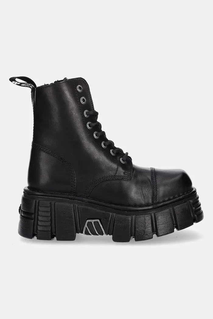 NEW ROCK Кожени ботуши Crust Negro Tower Negro + Lateral в черно с платформа M-NEWMILI083-S39