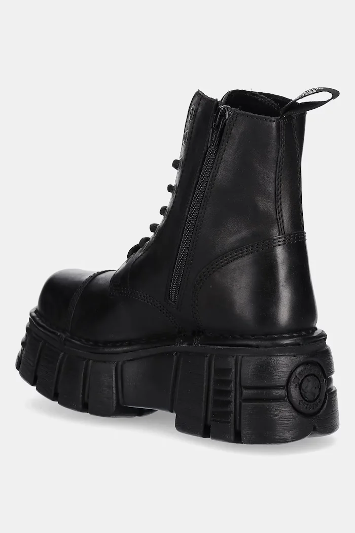 NEW ROCK Кожени ботуши Crust Negro Tower Negro + Lateral в черно с платформа M-NEWMILI083-S39