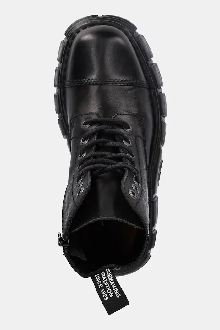 NEW ROCK Кожени ботуши Crust Negro Tower Negro + Lateral в черно с платформа M-NEWMILI083-S39