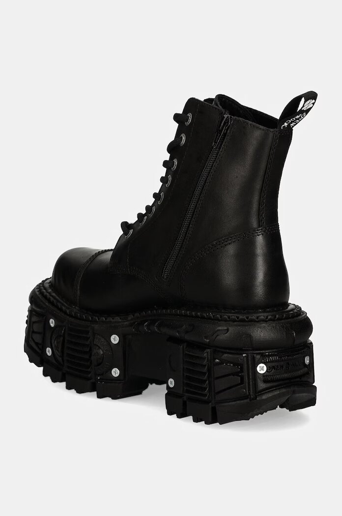 NEW ROCK Кожени кубинки CRUST NEGRO IMPERFECT TANK NEGRO TORNILLOS в черно с равна подметка M-TANK083-C1