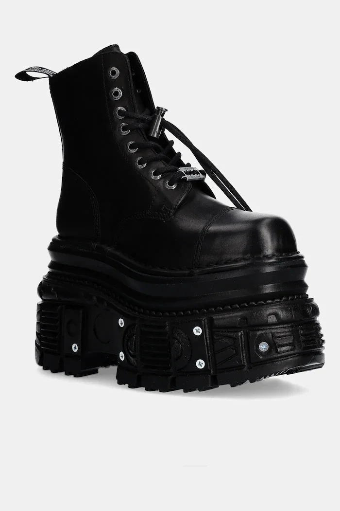 NEW ROCK Кожени кубинки CRUST NEGRO + TANK NEGRO TORNILLOS E-34 в черно с платформа M-MILI083CCT-C4