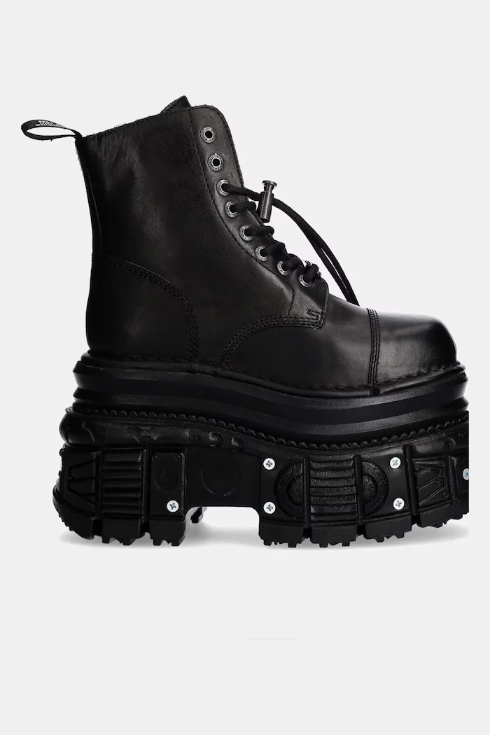 NEW ROCK Кожени кубинки CRUST NEGRO + TANK NEGRO TORNILLOS E-34 в черно с платформа M-MILI083CCT-C4