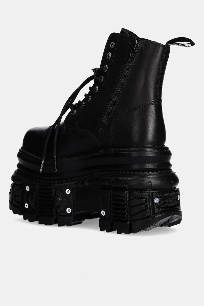 NEW ROCK Кожени кубинки CRUST NEGRO + TANK NEGRO TORNILLOS E-34 в черно с платформа M-MILI083CCT-C4
