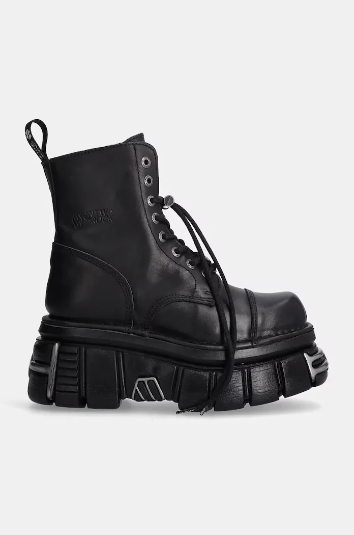 NEW ROCK Кожени кубинки Nomada Negro + Tower Negro Acero E14 в черно с платформа M-NEWMILI083-S37