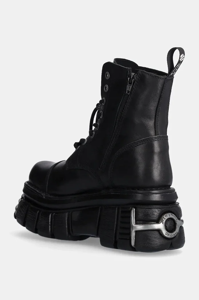 NEW ROCK Кожени кубинки Nomada Negro + Tower Negro Acero E14 в черно с платформа M-NEWMILI083-S37