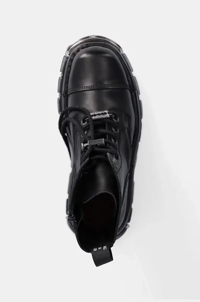 NEW ROCK Кожени кубинки Nomada Negro + Tower Negro Acero E14 в черно с платформа M-NEWMILI083-S37