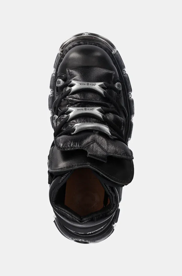 NEW ROCK Кожени маратонки Itali Negro + Nomada Negro + Tower Negro Acero в черно M-106-S1