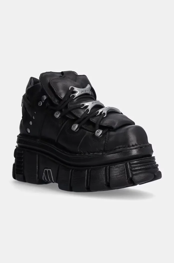 NEW ROCK Кожени маратонки Negro + Nomada Negro + Tower Negro Lateral E-14 в черно M-106-S29