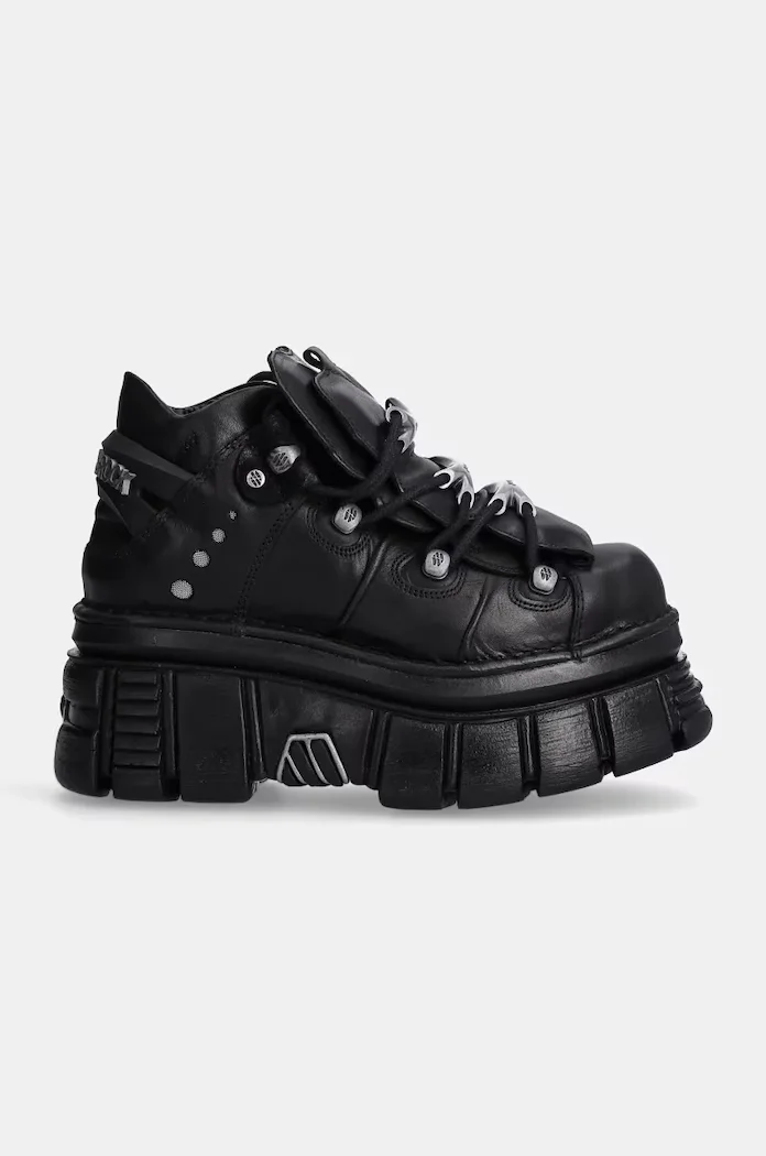 NEW ROCK Кожени маратонки Negro + Nomada Negro + Tower Negro Lateral E-14 в черно M-106-S29
