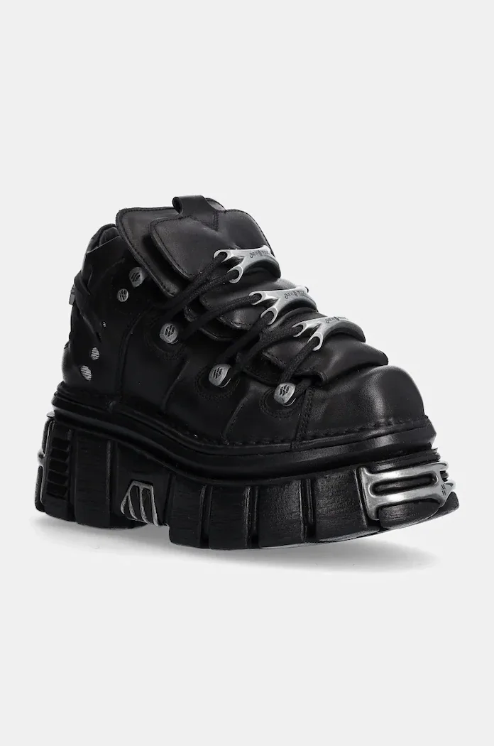 NEW ROCK Кожени маратонки Nomada Negro + Tower Negro Lateral E14 Acero в черно M-106-S112