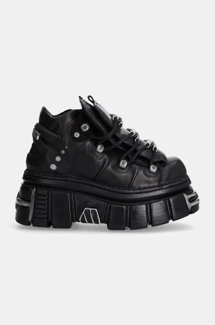 NEW ROCK Кожени маратонки Nomada Negro + Tower Negro Lateral E14 Acero в черно M-106-S112