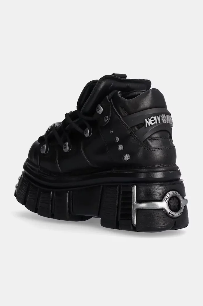 NEW ROCK Кожени маратонки Nomada Negro + Tower Negro Lateral E14 Acero в черно M-106-S112