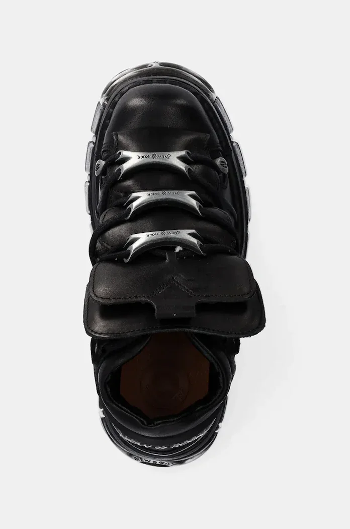 NEW ROCK Кожени маратонки Nomada Negro + Tower Negro Lateral E14 Acero в черно M-106-S112