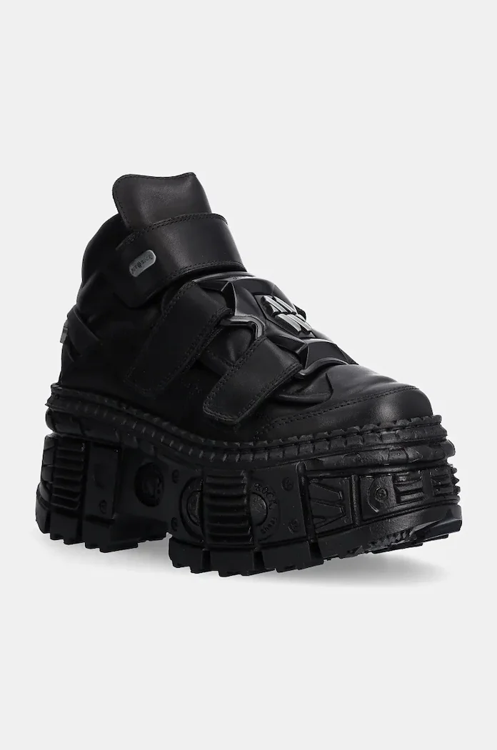 NEW ROCK Кожени обувки Crust Negro Negro + Tank Casco Negro в черно с платформа M-WALL285-S2