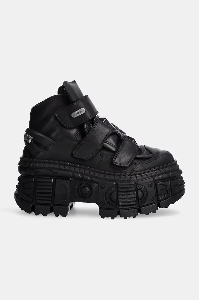 NEW ROCK Кожени обувки Crust Negro Negro + Tank Casco Negro в черно с платформа M-WALL285-S2