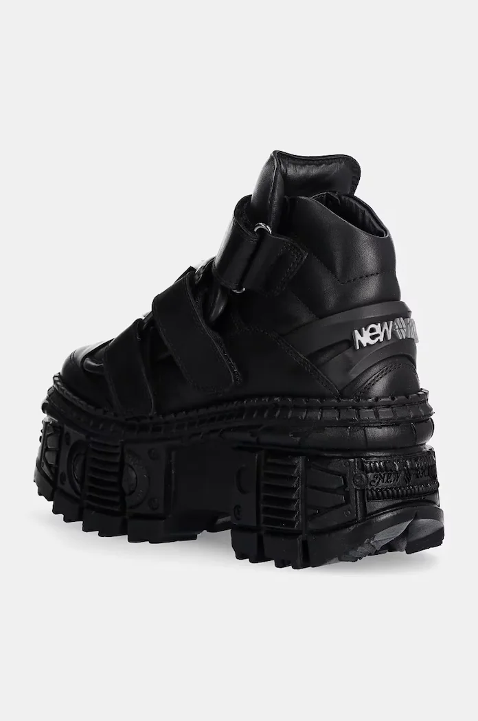 NEW ROCK Кожени обувки Crust Negro Negro + Tank Casco Negro в черно с платформа M-WALL285-S2