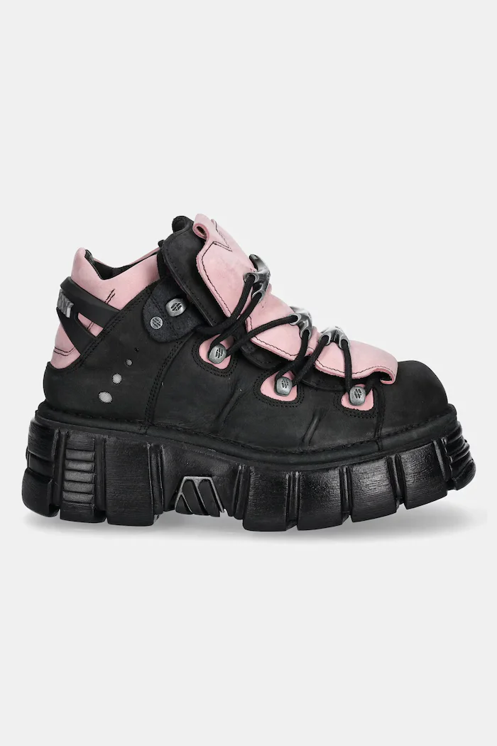 NEW ROCK Маратонки от набук Nobuck Negro + Nobuck Rosa + Tower Negro Lateral в черно M-106-C26