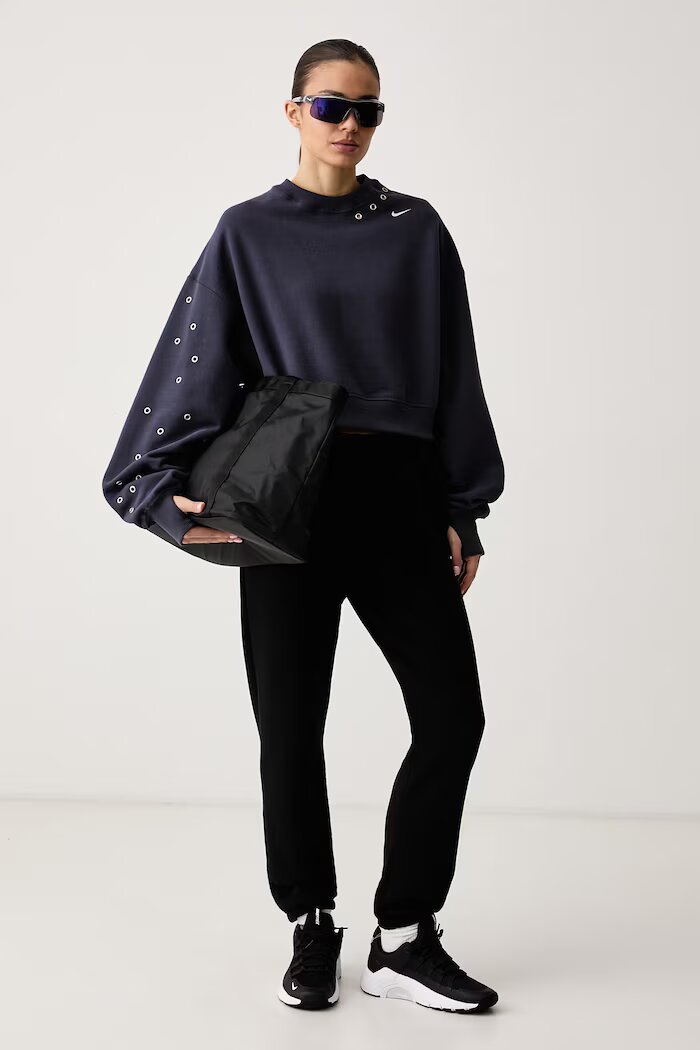 nike sportswear суичър дамски с памук Studio Fleece сив IX7045.013