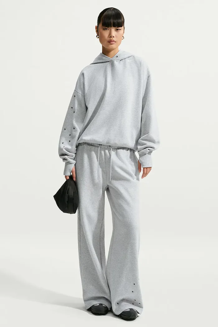 nike sportswear суичър с качулка дамски с памук Studio Fleece сив IX7043.012