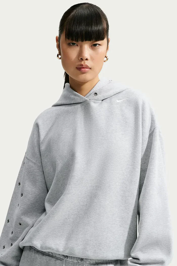 nike sportswear суичър с качулка дамски с памук Studio Fleece сив IX7043.012