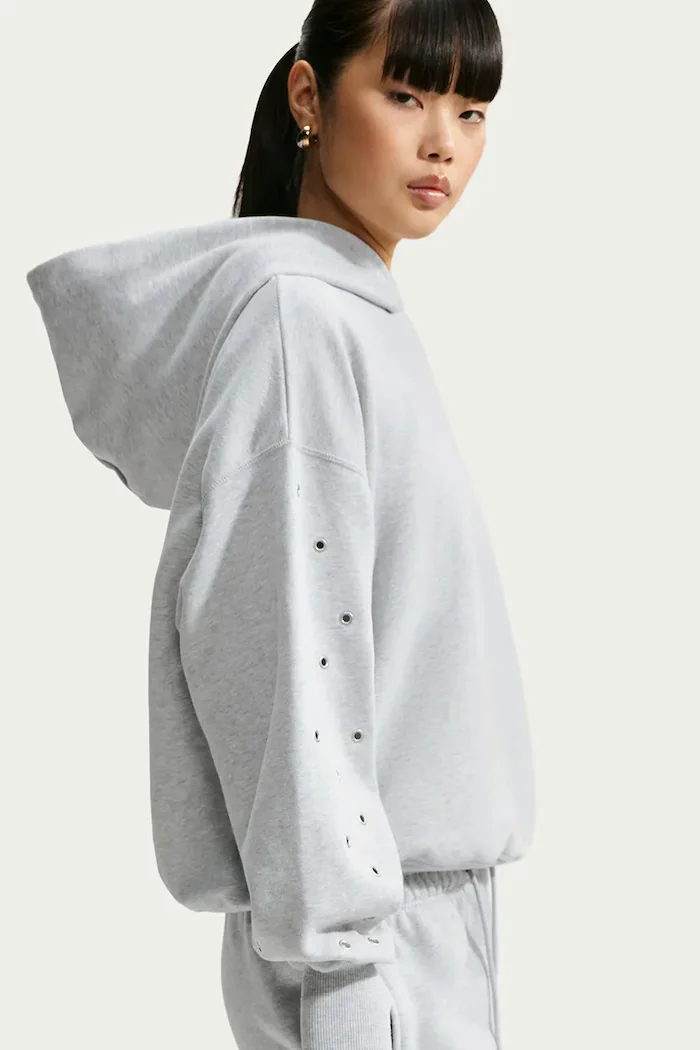 nike sportswear суичър с качулка дамски с памук Studio Fleece сив IX7043.012