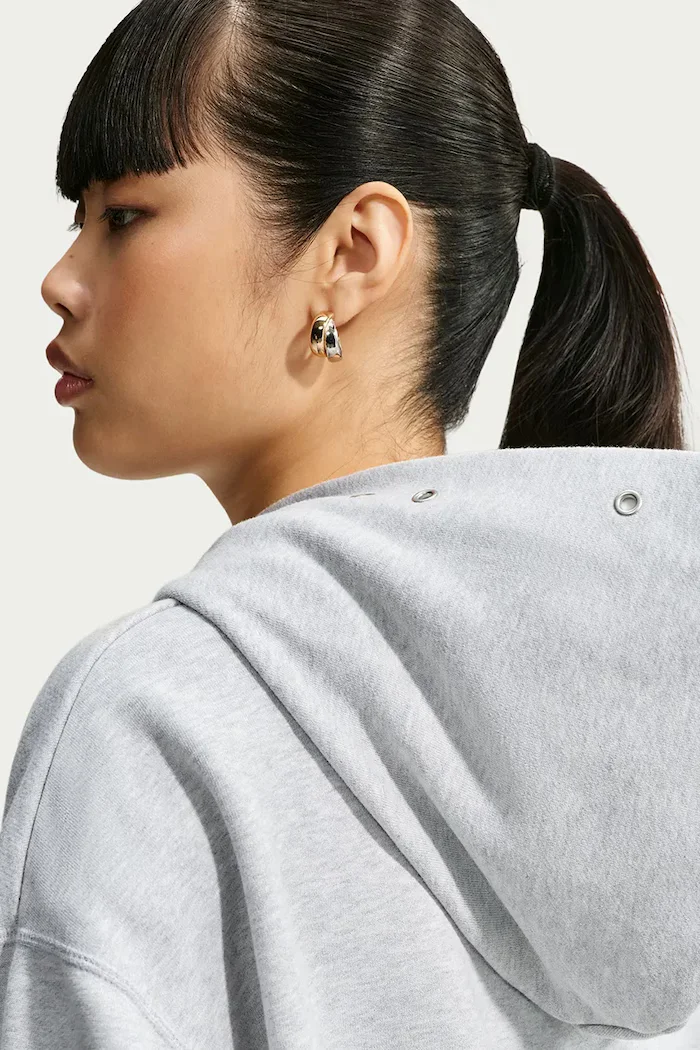 nike sportswear суичър с качулка дамски с памук Studio Fleece сив IX7043.012