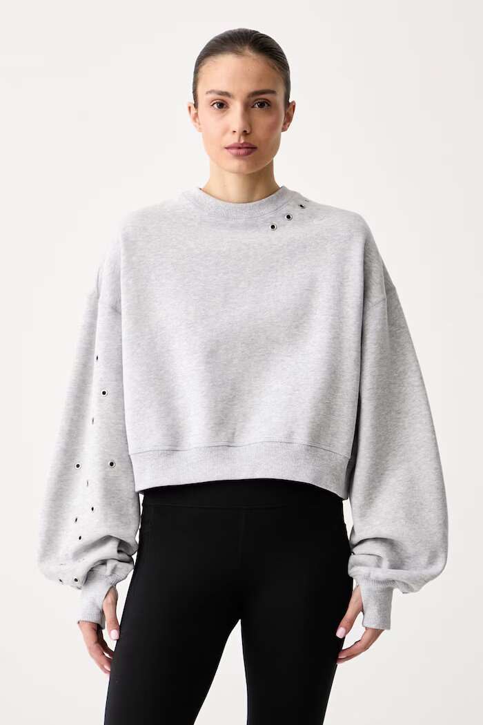 nike sportswear уголемен суичър дамски с памук Studio Fleece сив IX7045.012