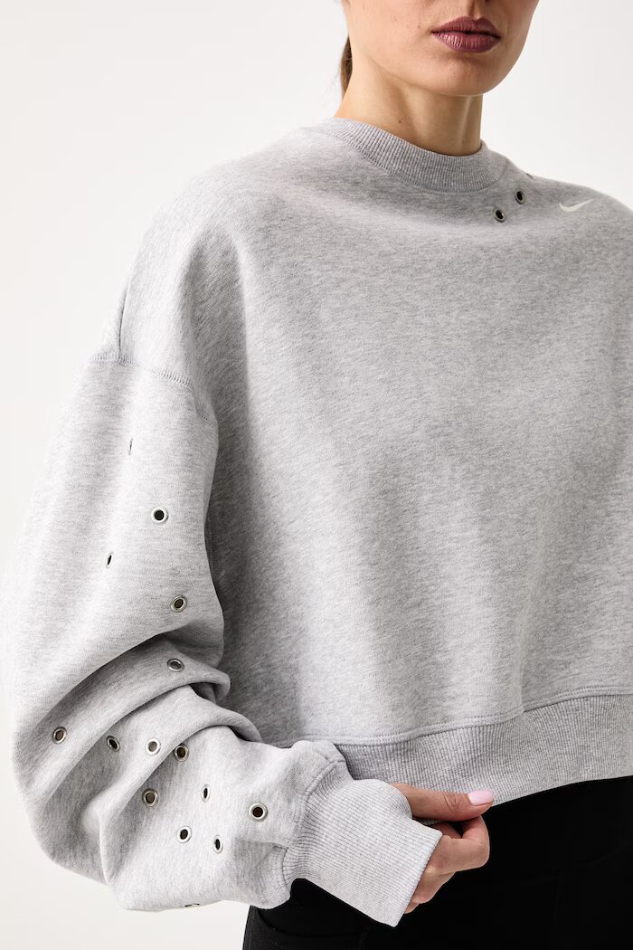 nike sportswear уголемен суичър дамски с памук Studio Fleece сив IX7045.012