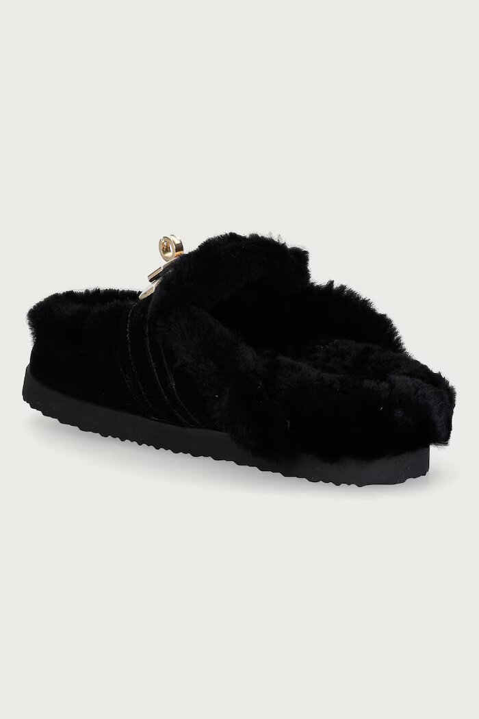Nokwol пантофи дамски от кожа Toby Black Suede Shearling черни Toby Black Suede Shearling