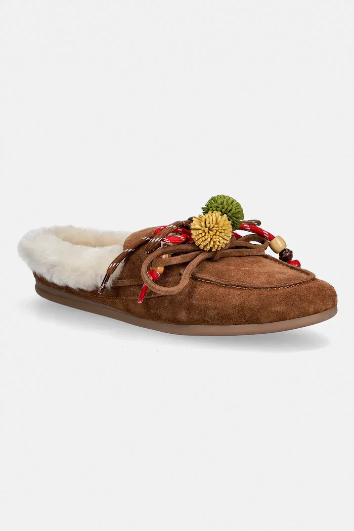 Nokwol Велурени чехли Coco Fur Tan Suede в кафяво Coco Fur Tan Suede
