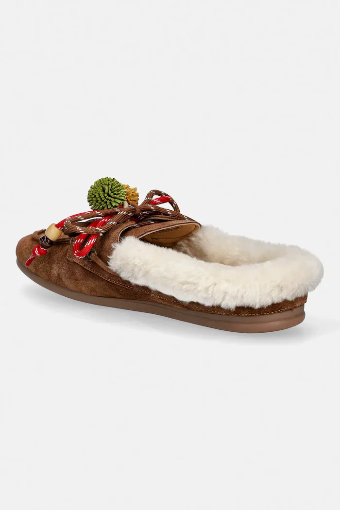 Nokwol Велурени чехли Coco Fur Tan Suede в кафяво Coco Fur Tan Suede
